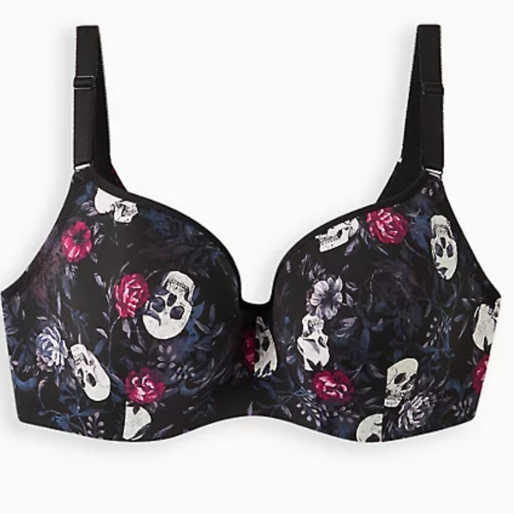 ✨NWT✨Final price Lightly Lined Full Coverage Balconette Bra-Black Skull/Roses